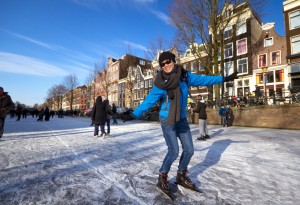 Ice skating in the Amsterdam canals