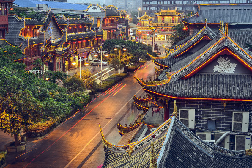 Chengdu, China at traditional Qintai Road district