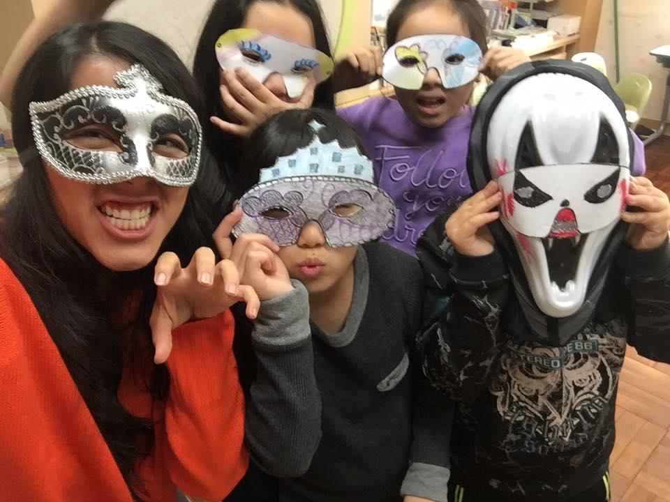 Mary and students wearing masks