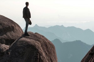 A traveler looking over the peaks of Bukhansan National Park.