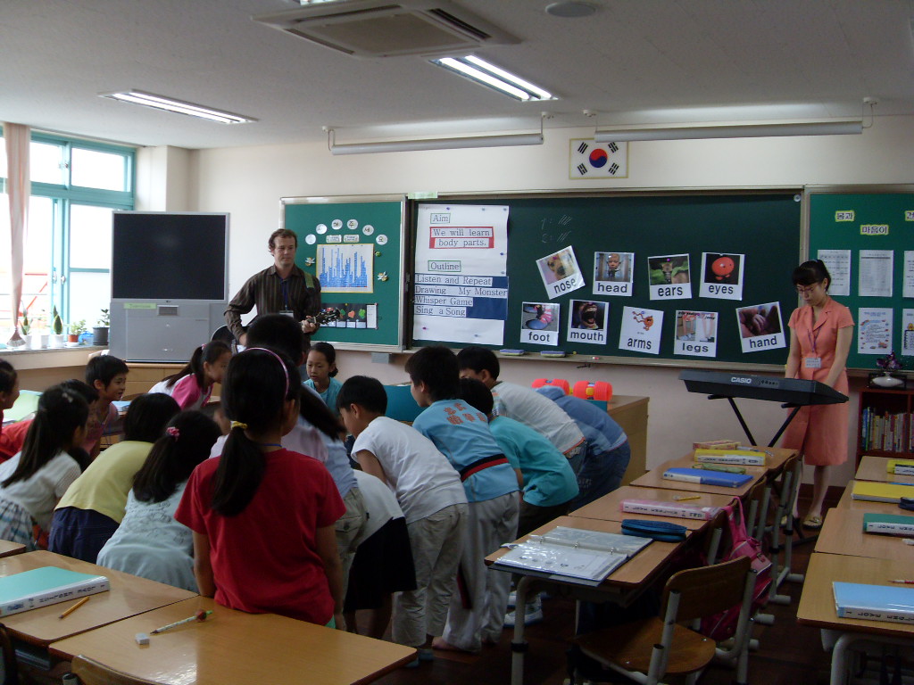 Teaching English in a South Korean classroom.