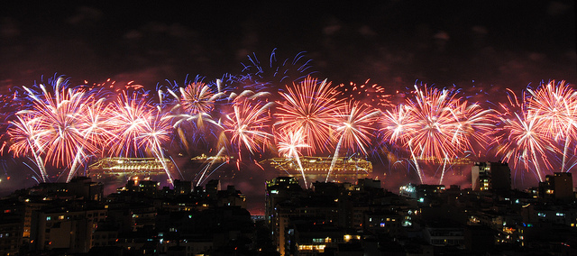 Fireworks from Copacabana beach, Rio de Janeiro. Photo by Leandro Neumann Ciuffo on Flickr